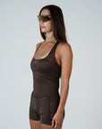 HIGH SHINE RACE TANK COFFEE