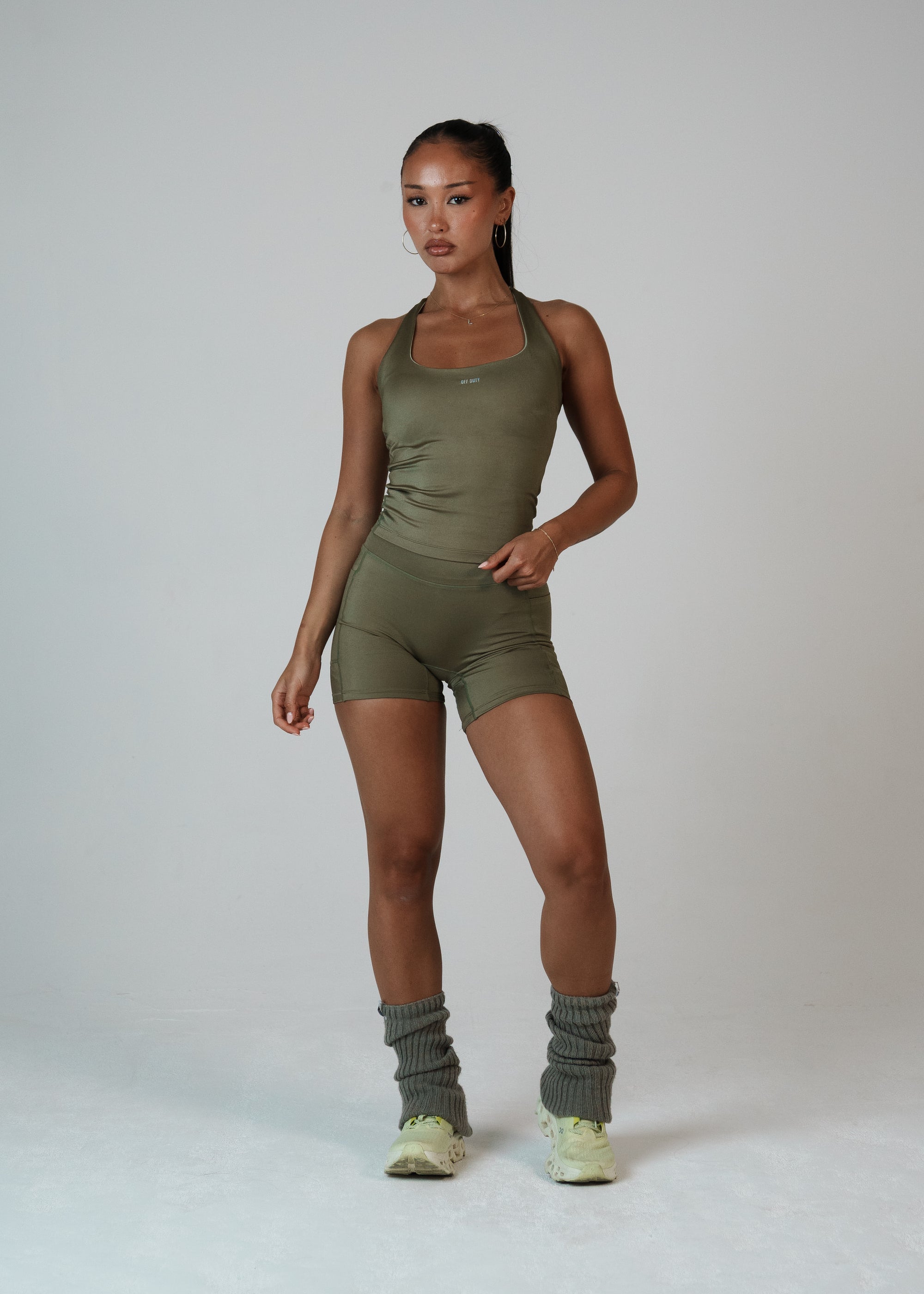 HIGH SHINE RACE SHORTS KHAKI